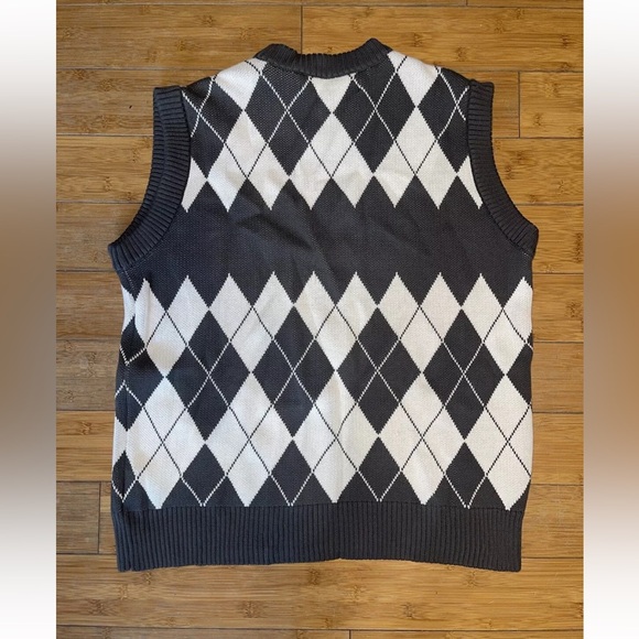 Racer Worldwide Knit Grey/White Argyle Sleeveless Sweater Mens Size Medium - Picture 2 of 6